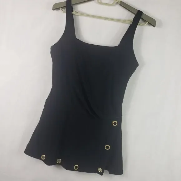 Beyond Control Swimdress Womens 12 Black One Piece Gold Grommets LXGR00839 - Picture 3 of 15